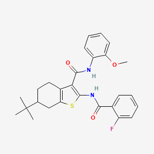 molecular formula C27H29FN2O3S B3933729 6-Tert-butyl-2-(2-fluorobenzamido)-N-(2-methoxyphenyl)-4,5,6,7-tetrahydro-1-benzothiophene-3-carboxamide 