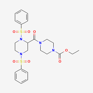 molecular formula C24H30N4O7S2 B3933740 Ethyl 4-[1,4-bis(benzenesulfonyl)piperazine-2-carbonyl]piperazine-1-carboxylate 