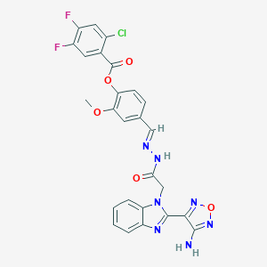 molecular formula C26H18ClF2N7O5 B393376 4-(2-{[2-(4-amino-1,2,5-oxadiazol-3-yl)-1H-benzimidazol-1-yl]acetyl}carbohydrazonoyl)-2-methoxyphenyl 2-chloro-4,5-difluorobenzoate 