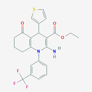 molecular formula C23H21F3N2O3S B393387 ethyl 2-amino-5-oxo-4-(thiophen-3-yl)-1-[3-(trifluoromethyl)phenyl]-1,4,5,6,7,8-hexahydroquinoline-3-carboxylate 
