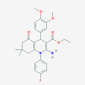 molecular formula C28H31FN2O5 B393401 Ethyl 2-amino-4-(3,4-dimethoxyphenyl)-1-(4-fluorophenyl)-7,7-dimethyl-5-oxo-1,4,5,6,7,8-hexahydro-3-quinolinecarboxylate 