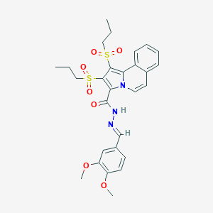 molecular formula C28H31N3O7S2 B393402 N'-(3,4-dimethoxybenzylidene)-1,2-bis(propylsulfonyl)pyrrolo[2,1-a]isoquinoline-3-carbohydrazide 