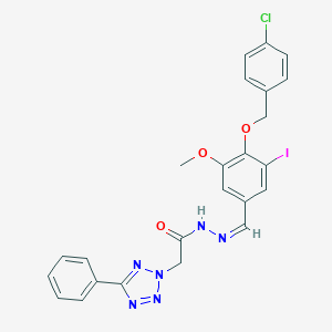 molecular formula C24H20ClIN6O3 B393409 N'-{4-[(4-chlorobenzyl)oxy]-3-iodo-5-methoxybenzylidene}-2-(5-phenyl-2H-tetraazol-2-yl)acetohydrazide 