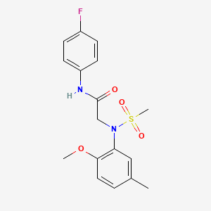 molecular formula C17H19FN2O4S B3934116 N-(4-fluorophenyl)-2-(2-methoxy-5-methyl-N-methylsulfonylanilino)acetamide CAS No. 6450-13-1