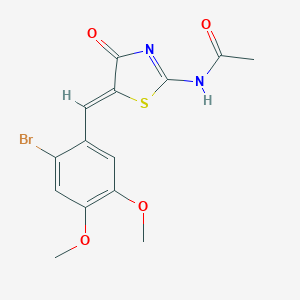 molecular formula C14H13BrN2O4S B393424 N-[(2E,5Z)-5-(2-bromo-4,5-dimethoxybenzylidene)-4-oxo-1,3-thiazolidin-2-ylidene]acetamide 