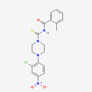 molecular formula C19H19ClN4O3S B3934302 N-{[4-(2-chloro-4-nitrophenyl)piperazin-1-yl]carbonothioyl}-2-methylbenzamide 