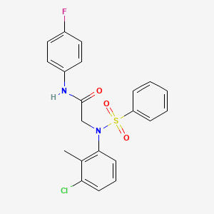 molecular formula C21H18ClFN2O3S B3934372 2-[N-(benzenesulfonyl)-3-chloro-2-methylanilino]-N-(4-fluorophenyl)acetamide 