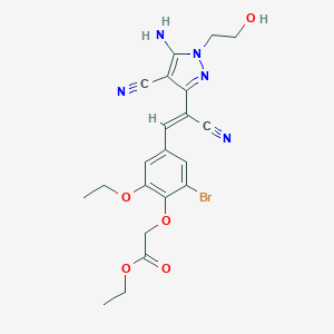 molecular formula C21H22BrN5O5 B393446 ethyl (4-{2-[5-amino-4-cyano-1-(2-hydroxyethyl)-1H-pyrazol-3-yl]-2-cyanovinyl}-2-bromo-6-ethoxyphenoxy)acetate 