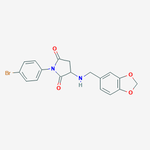molecular formula C18H15BrN2O4 B393452 3-[(1,3-benzodioxol-5-ylmethyl)amino]-1-(4-bromophenyl)-2,5-pyrrolidinedione 