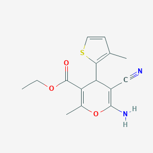 molecular formula C15H16N2O3S B393476 ethyl 6-amino-5-cyano-2-methyl-4-(3-methylthiophen-2-yl)-4H-pyran-3-carboxylate 