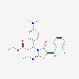 molecular formula C26H27N3O4S B393539 ethyl 5-[4-(dimethylamino)phenyl]-2-(2-methoxybenzylidene)-7-methyl-3-oxo-2,3-dihydro-5H-[1,3]thiazolo[3,2-a]pyrimidine-6-carboxylate 