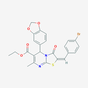 molecular formula C24H19BrN2O5S B393578 ethyl 5-(1,3-benzodioxol-5-yl)-2-(4-bromobenzylidene)-7-methyl-3-oxo-2,3-dihydro-5H-[1,3]thiazolo[3,2-a]pyrimidine-6-carboxylate 