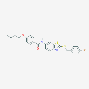 molecular formula C25H23BrN2O2S2 B393595 N-{2-[(4-bromobenzyl)sulfanyl]-1,3-benzothiazol-6-yl}-4-butoxybenzamide 