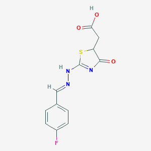 2-[2-[(2E)-2-[(4-fluorophenyl)methylidene]hydrazinyl]-4-oxo-1,3-thiazol-5-yl]acetic acid