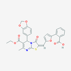 2-(5-{(E)-[5-(1,3-benzodioxol-5-yl)-6-(ethoxycarbonyl)-7-methyl-3-oxo-5H-[1,3]thiazolo[3,2-a]pyrimidin-2(3H)-ylidene]methyl}furan-2-yl)benzoic acid