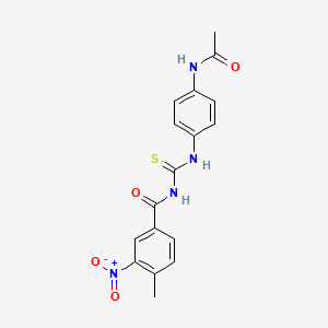 molecular formula C17H16N4O4S B3936341 N-[(4-acetamidophenyl)carbamothioyl]-4-methyl-3-nitrobenzamide 