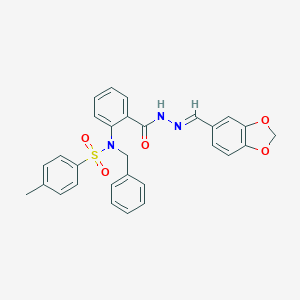 molecular formula C29H25N3O5S B393639 N-(2-{N'-[(E)-(2H-1,3-BENZODIOXOL-5-YL)METHYLIDENE]HYDRAZINECARBONYL}PHENYL)-N-BENZYL-4-METHYLBENZENE-1-SULFONAMIDE 