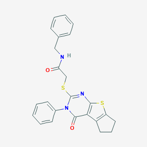 molecular formula C24H21N3O2S2 B393654 N-benzyl-2-[(4-oxo-3-phenyl-3,5,6,7-tetrahydro-4H-cyclopenta[4,5]thieno[2,3-d]pyrimidin-2-yl)sulfanyl]acetamide CAS No. 311776-24-6