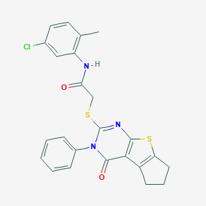 molecular formula C24H20ClN3O2S2 B393659 N-(5-chloro-2-methylphenyl)-2-[(4-oxo-3-phenyl-3,5,6,7-tetrahydro-4H-cyclopenta[4,5]thieno[2,3-d]pyrimidin-2-yl)sulfanyl]acetamide CAS No. 311775-73-2