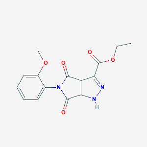molecular formula C15H15N3O5 B393662 Ethyl 5-(2-methoxyphenyl)-4,6-dioxo-1,3a,4,5,6,6a-hexahydropyrrolo[3,4-c]pyrazole-3-carboxylate CAS No. 359418-10-3
