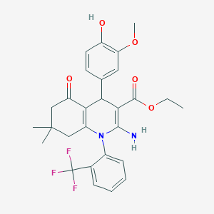 Ethyl 2-amino-4-(4-hydroxy-3-methoxyphenyl)-7,7-dimethyl-5-oxo-1-[2-(trifluoromethyl)phenyl]-1,4,5,6,7,8-hexahydro-3-quinolinecarboxylate
