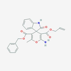 molecular formula C25H22N2O6 B393697 3'-allyl 5'-benzyl 2'-amino-6'-methyl-1,3-dihydro-2-oxospiro[2H-indole-3,4'-(4'H)-pyran]-3',5'-dicarboxylate 