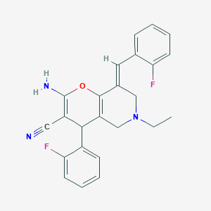 (8E)-2-amino-6-ethyl-4-(2-fluorophenyl)-8-[(2-fluorophenyl)methylidene]-5,7-dihydro-4H-pyrano[3,2-c]pyridine-3-carbonitrile