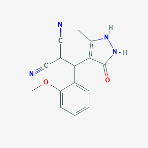 molecular formula C15H14N4O2 B393700 2-[(3-hydroxy-5-methyl-1H-pyrazol-4-yl)(2-methoxyphenyl)methyl]malononitrile CAS No. 298217-16-0