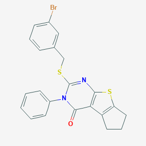 molecular formula C22H17BrN2OS2 B393701 2-[(3-bromobenzyl)sulfanyl]-3-phenyl-3,5,6,7-tetrahydro-4H-cyclopenta[4,5]thieno[2,3-d]pyrimidin-4-one CAS No. 311775-77-6