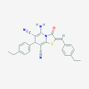 molecular formula C26H22N4OS B393713 (2Z)-5-amino-7-(4-ethylphenyl)-2-[(4-ethylphenyl)methylidene]-3-oxo-7H-[1,3]thiazolo[3,2-a]pyridine-6,8-dicarbonitrile CAS No. 298217-04-6