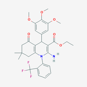 Ethyl 2-amino-7,7-dimethyl-5-oxo-1-[2-(trifluoromethyl)phenyl]-4-(3,4,5-trimethoxyphenyl)-1,4,5,6,7,8-hexahydro-3-quinolinecarboxylate
