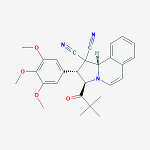 molecular formula C28H29N3O4 B393727 (2R,3R,10bS)-3-(2,2-dimethylpropanoyl)-2-(3,4,5-trimethoxyphenyl)-3,10b-dihydro-2H-pyrrolo[2,1-a]isoquinoline-1,1-dicarbonitrile CAS No. 293313-09-4