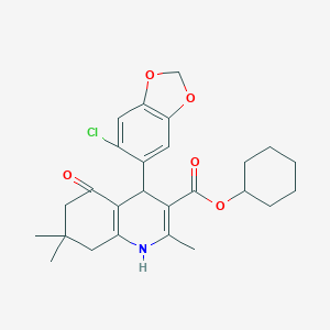 molecular formula C26H30ClNO5 B393738 CYCLOHEXYL 4-(6-CHLORO-2H-1,3-BENZODIOXOL-5-YL)-2,7,7-TRIMETHYL-5-OXO-1,4,5,6,7,8-HEXAHYDROQUINOLINE-3-CARBOXYLATE 