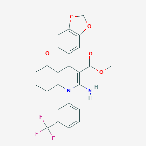 molecular formula C25H21F3N2O5 B393745 METHYL 2-AMINO-4-(2H-1,3-BENZODIOXOL-5-YL)-5-OXO-1-[3-(TRIFLUOROMETHYL)PHENYL]-1,4,5,6,7,8-HEXAHYDROQUINOLINE-3-CARBOXYLATE 