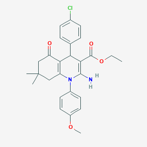 molecular formula C27H29ClN2O4 B393751 Ethyl 2-amino-4-(4-chlorophenyl)-1-(4-methoxyphenyl)-7,7-dimethyl-5-oxo-1,4,5,6,7,8-hexahydro-3-quinolinecarboxylate 