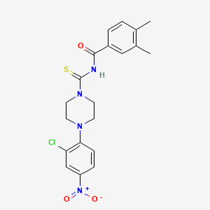 molecular formula C20H21ClN4O3S B3937623 N-[4-(2-chloro-4-nitrophenyl)piperazine-1-carbothioyl]-3,4-dimethylbenzamide 