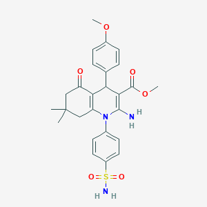 molecular formula C26H29N3O6S B393778 methyl 2-amino-4-(4-methoxyphenyl)-7,7-dimethyl-5-oxo-1-(4-sulfamoylphenyl)-1,4,5,6,7,8-hexahydroquinoline-3-carboxylate 