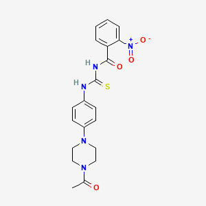 molecular formula C20H21N5O4S B3937785 N-{[4-(4-acetylpiperazin-1-yl)phenyl]carbamothioyl}-2-nitrobenzamide 