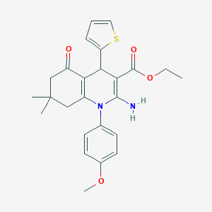 molecular formula C25H28N2O4S B393780 Ethyl 2-amino-1-(4-methoxyphenyl)-7,7-dimethyl-5-oxo-4-(2-thienyl)-1,4,5,6,7,8-hexahydro-3-quinolinecarboxylate 