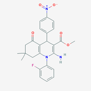 molecular formula C25H24FN3O5 B393788 methyl 2-amino-1-(2-fluorophenyl)-7,7-dimethyl-4-(4-nitrophenyl)-5-oxo-1,4,5,6,7,8-hexahydroquinoline-3-carboxylate 