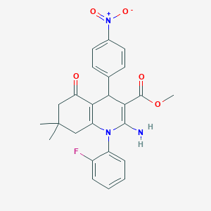 molecular formula C25H24FN3O5 B393788 Methyl 2-amino-1-(2-fluorophenyl)-4-{4-nitrophenyl}-7,7-dimethyl-5-oxo-1,4,5,6,7,8-hexahydro-3-quinolinecarboxylate 