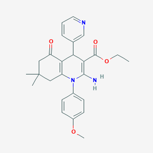 molecular formula C26H29N3O4 B393792 Ethyl 2-amino-1-(4-methoxyphenyl)-7,7-dimethyl-5-oxo-4-(pyridin-3-yl)-1,4,5,6,7,8-hexahydroquinoline-3-carboxylate 