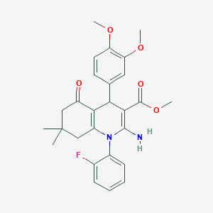 molecular formula C27H29FN2O5 B393793 Methyl 2-amino-4-(3,4-dimethoxyphenyl)-1-(2-fluorophenyl)-7,7-dimethyl-5-oxo-1,4,5,6,7,8-hexahydro-3-quinolinecarboxylate 