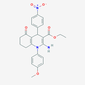 molecular formula C25H25N3O6 B393794 ethyl 2-amino-4-{4-nitrophenyl}-1-(4-methoxyphenyl)-5-oxo-1,4,5,6,7,8-hexahydro-3-quinolinecarboxylate 
