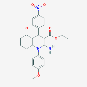 molecular formula C25H25N3O6 B393794 Ethyl 2-amino-1-(4-methoxyphenyl)-4-(4-nitrophenyl)-5-oxo-1,4,5,6,7,8-hexahydro-3-quinolinecarboxylate 