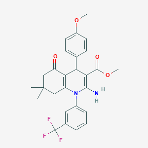 molecular formula C27H27F3N2O4 B393798 Methyl 2-amino-4-(4-methoxyphenyl)-7,7-dimethyl-5-oxo-1-[3-(trifluoromethyl)phenyl]-1,4,5,6,7,8-hexahydro-3-quinolinecarboxylate 