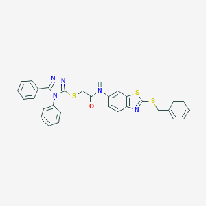 molecular formula C30H23N5OS3 B393821 N-[2-(benzylsulfanyl)-1,3-benzothiazol-6-yl]-2-[(4,5-diphenyl-4H-1,2,4-triazol-3-yl)sulfanyl]acetamide 