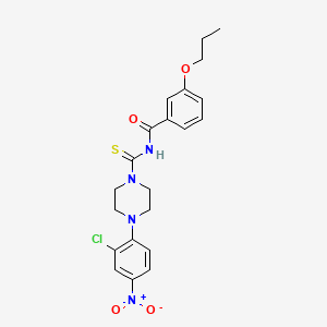 molecular formula C21H23ClN4O4S B3938235 N-{[4-(2-chloro-4-nitrophenyl)piperazin-1-yl]carbonothioyl}-3-propoxybenzamide 