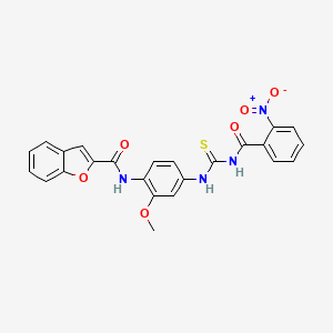molecular formula C24H18N4O6S B3938252 N-[2-methoxy-4-[(2-nitrobenzoyl)carbamothioylamino]phenyl]-1-benzofuran-2-carboxamide 