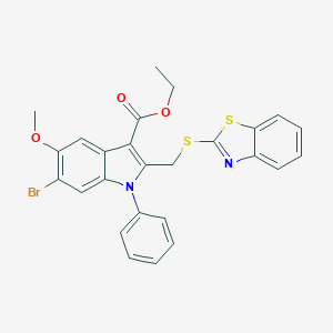 molecular formula C26H21BrN2O3S2 B393828 ethyl 2-[(1,3-benzothiazol-2-ylsulfanyl)methyl]-6-bromo-5-methoxy-1-phenyl-1H-indole-3-carboxylate 